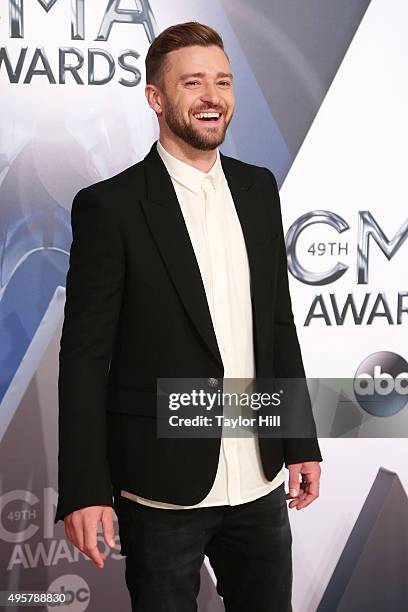 Justin Timberlake attends the 49th annual CMA Awards at the Bridgestone Arena on November 4, 2015 in Nashville, Tennessee.