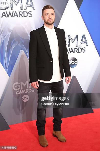 Justin Timberlake attends the 49th annual CMA Awards at the Bridgestone Arena on November 4, 2015 in Nashville, Tennessee.
