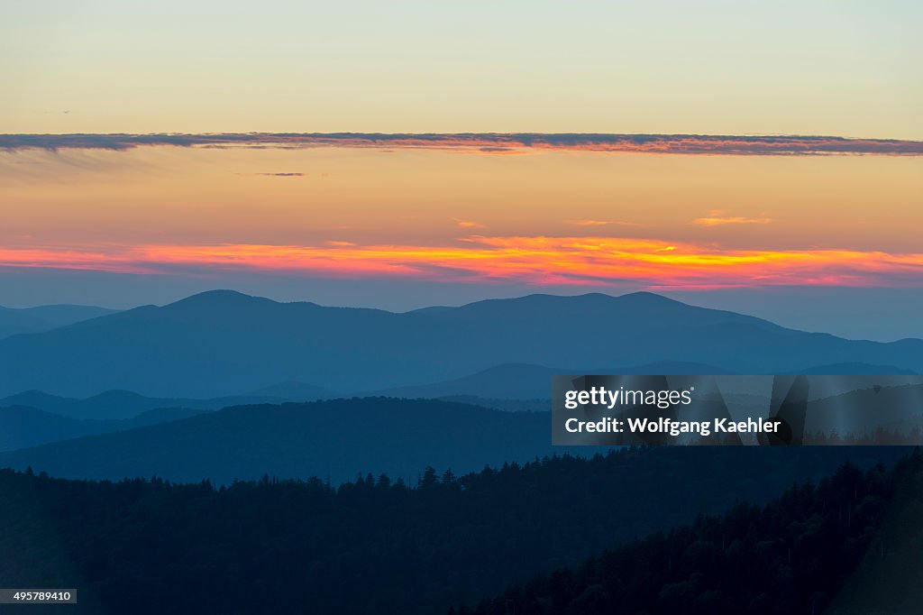 View of the Great Smoky Mountains National Park in North...