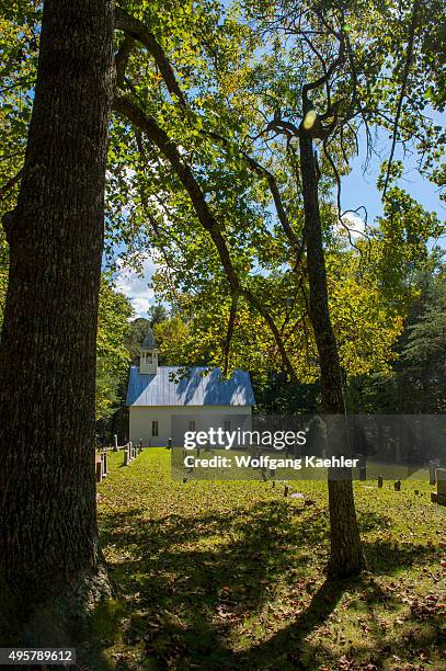 The graveyard at the Methodist church from the 1820s in Cades Cove, Great Smoky Mountains National Park in Tennessee, USA.