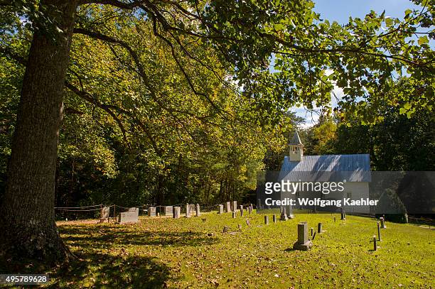 The graveyard at the Methodist church from the 1820s in Cades Cove, Great Smoky Mountains National Park in Tennessee, USA.