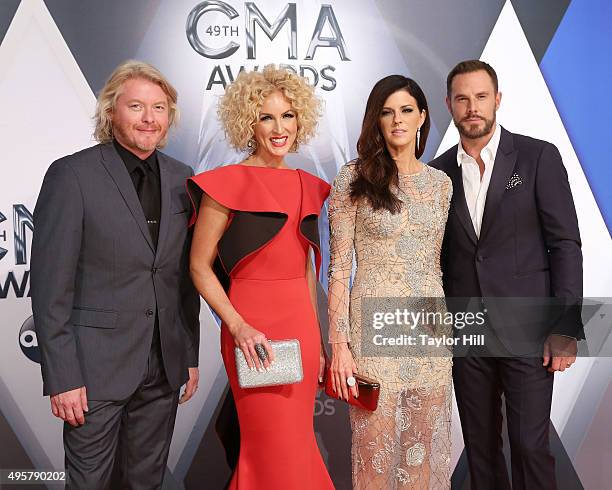 Jimi Westbrook, Kimberly Schlapman, Karen Fairchild, and Philip Sweet of Little Big Town attend the 49th annual CMA Awards at the Bridgestone Arena...