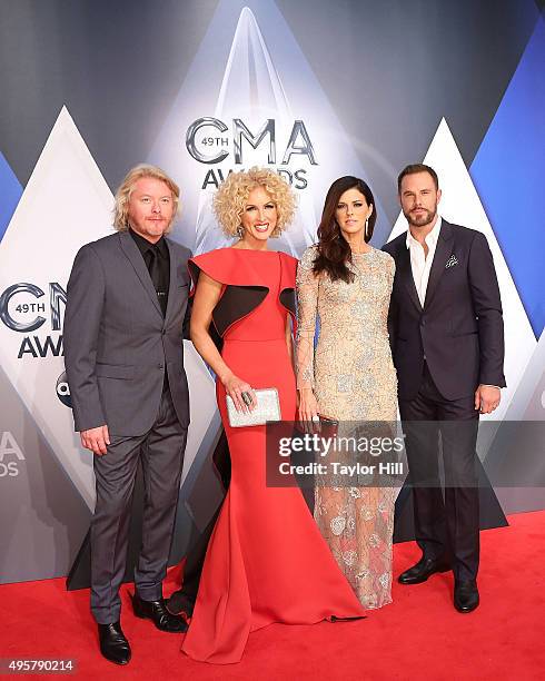 Jimi Westbrook, Kimberly Schlapman, Karen Fairchild, and Philip Sweet of Little Big Town attend the 49th annual CMA Awards at the Bridgestone Arena...