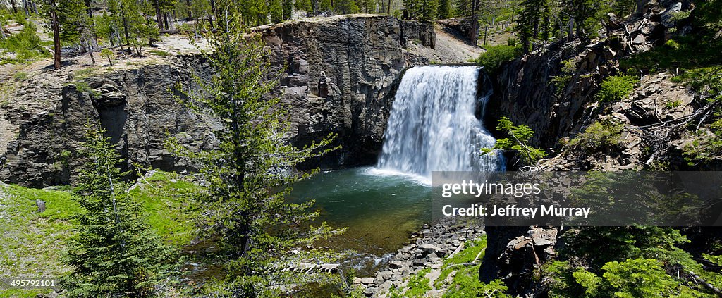 Rainbow Falls is the highest water fall on the Middle Fork of the San Joaquin river and is accessible by visiting Devils Postpile National Monument outside of Mammoth Lakes, California.
