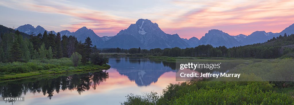 The Grand Teton at sunset taken at Oxbow Bend in Grand Teton National Park in Northwest Wyoming.