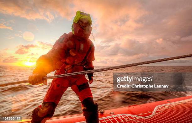 man during sea trial between la trinite sur mer to brest. - sailor stockfoto's en -beelden