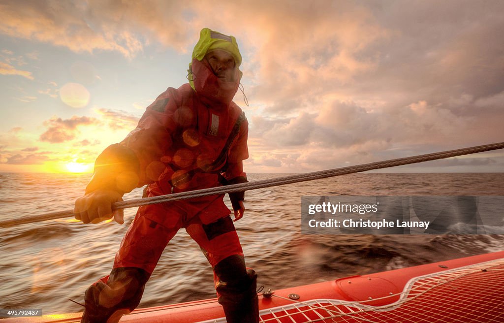 Man during sea trial between La Trinite Sur Mer to Brest.