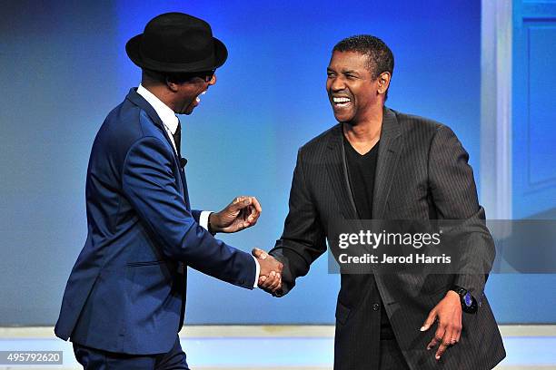 Smoove and Denzel Washington on stage at the Boys and Girls Clubs of America's Annual Great Futures Gala at The Beverly Hilton Hotel on November 4,...