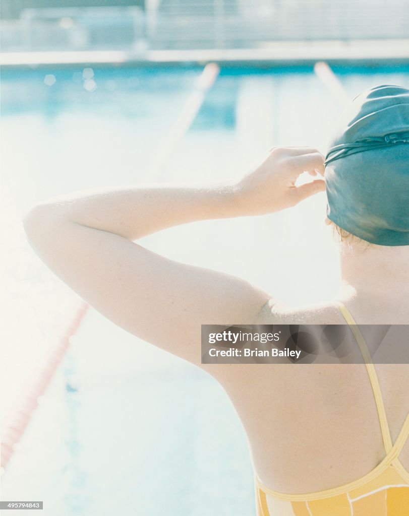 Swimmer Adjusting Swim Cap