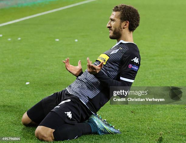 Fabian Johnson of Borussia Moenchengladbach celebrate after their first goal during the UEFA Champions League group stage match between Borussia...