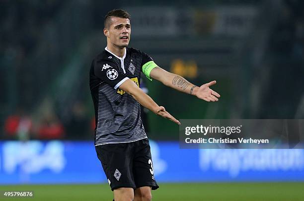 Granit Xhaka of Borussia Moenchengladbach during the UEFA Champions League group stage match between Borussia Moenchengladbach and Juventus Turin at...