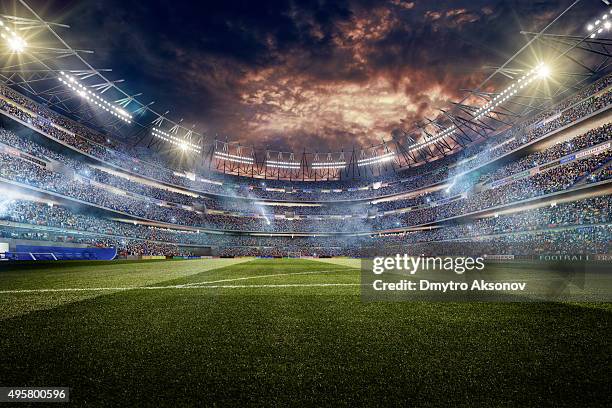 dramatic soccer stadium - fussball stadion stock pictures, royalty-free photos & images