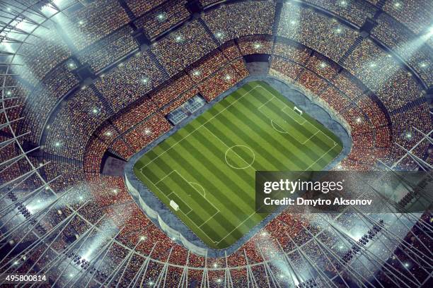 dramatic soccer stadium upper view - aerial football stock pictures, royalty-free photos & images