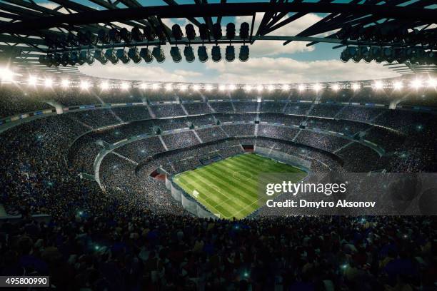 dramatic soccer stadium upper view - football stockfoto's en -beelden