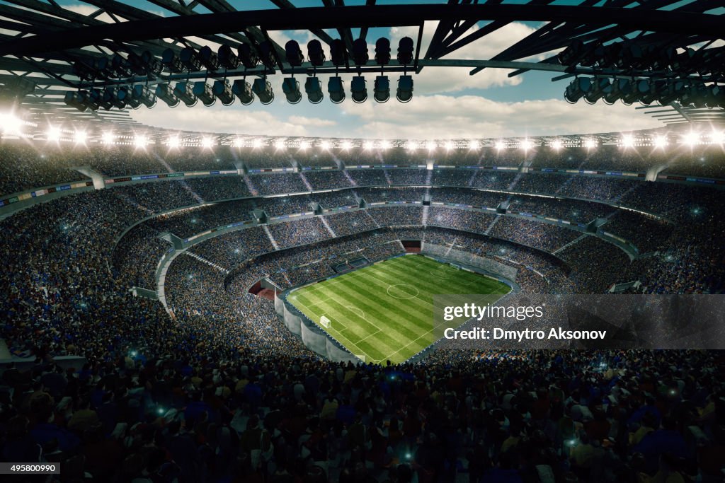 Dramatic soccer stadium upper view