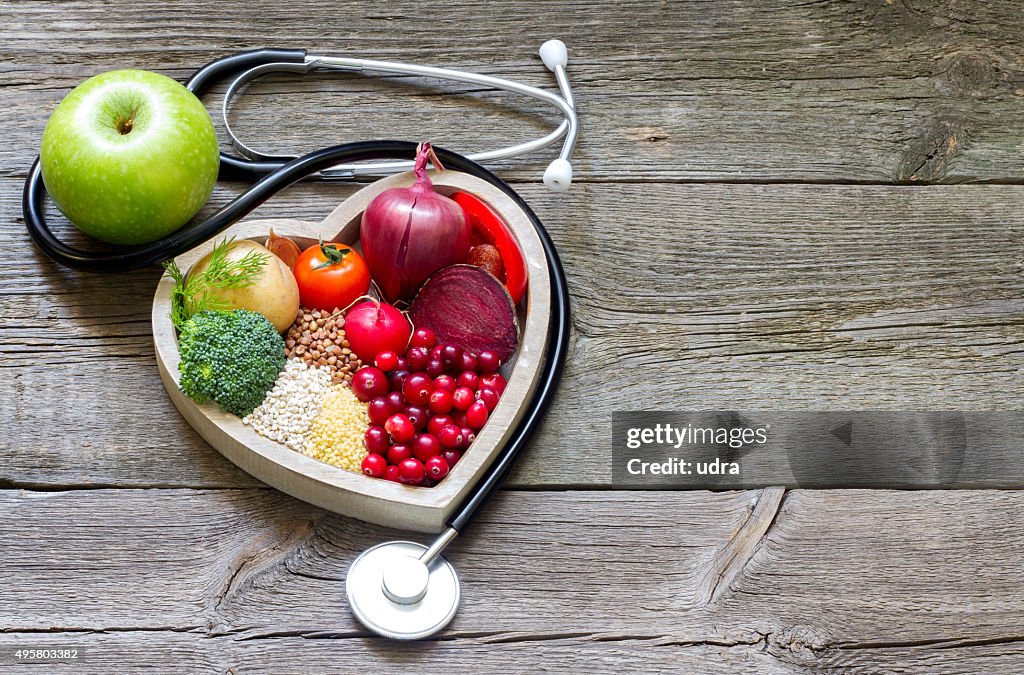Healthy food in heart and cholesterol diet concept