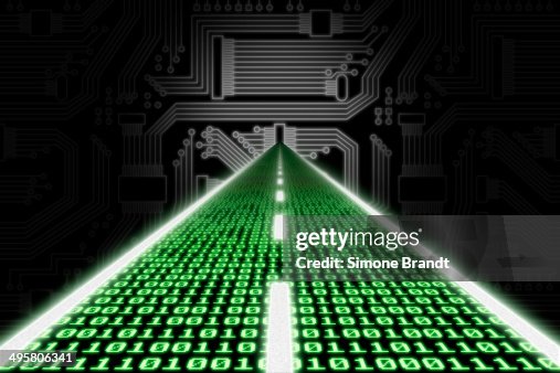 Coding Road Road Made Of Binary Code Leading Towards A Stylized Circuit Board ...