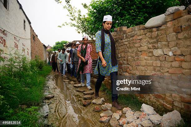 Candidate Gul Panag during an election campaign for Lok Sabha election 2014, on March 27, 2014 in Chandigarh, India.