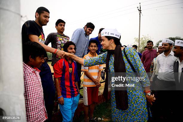 Candidate Gul Panag during an election campaign for Lok Sabha election 2014, on March 27, 2014 in Chandigarh, India.