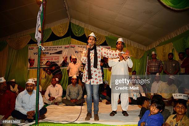 Candidate Gul Panag during an election campaign for Lok Sabha election 2014, on March 27, 2014 in Chandigarh, India.