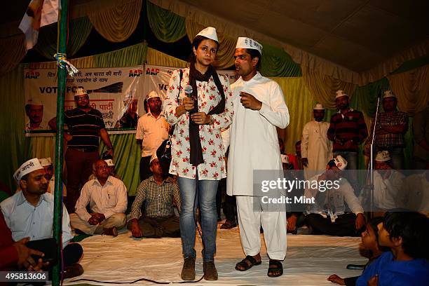 Candidate Gul Panag during an election campaign for Lok Sabha election 2014, on March 27, 2014 in Chandigarh, India.