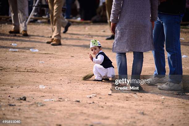 Supporter of Aam Aadmi Party after a rally on March 2, 2014 in Kanpur, India.