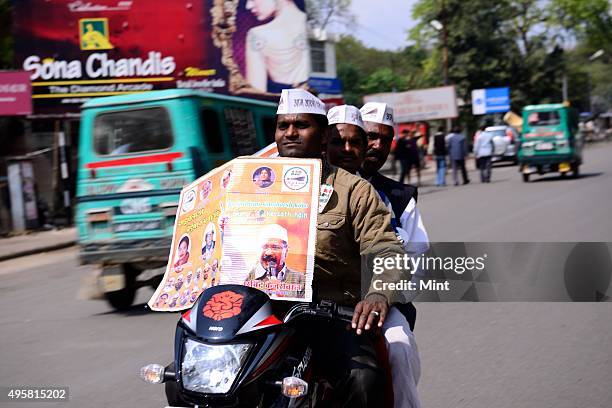 Supporters of Aam Aadmi Party after a rally on March 2, 2014 in Kanpur, India.