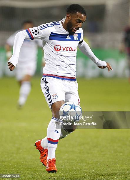 Alexandre Lacazette of Lyon in action during the UEFA Champions league match between Olympique Lyonnais and FC Zenit St Petersburg at Stade de...