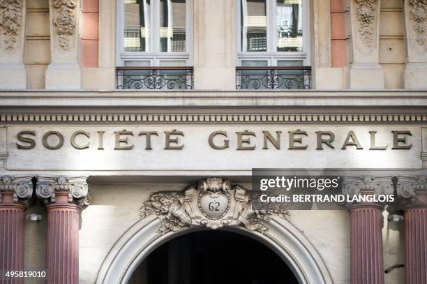 Picture taken on November 5, 2015 shows a branch of the Societe Generale bank in Marseille, southern France. Societe Generale bank, which also owns...