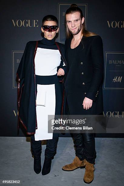 Alina Sueggeler and Andi Weizel of the band Frida Gold attend the BALMAIN x H&M Berlin Launch Party on November 4, 2015 in Berlin, Germany.