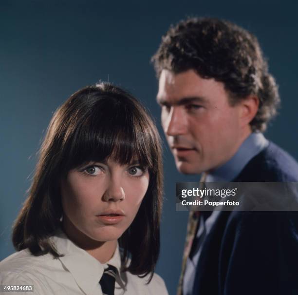 English actress Lucy Fleming pictured with actor David Burke in a scene from the television drama 'Death by Misadventure' in 1967.