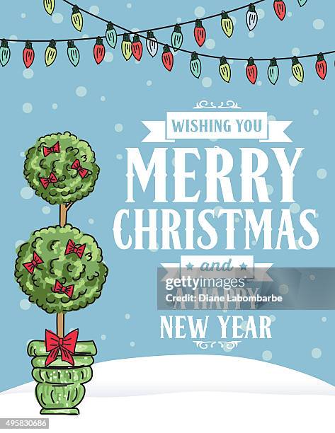 cute christmas tree background - outdoor string lights stock illustrations
