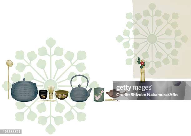 tea utensils, japan - ikebana japan stock illustrations