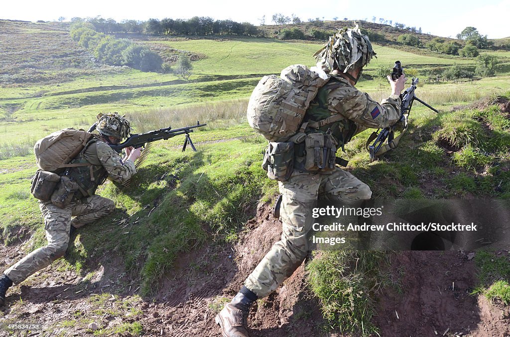 Welsh Guards training at the Sennybridge training area, Powys, Wales, United Kingdom.