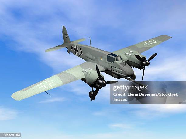 world war ii era german aircraft with swastika flying in the sky. - world war ii stock-grafiken, -clipart, -cartoons und -symbole