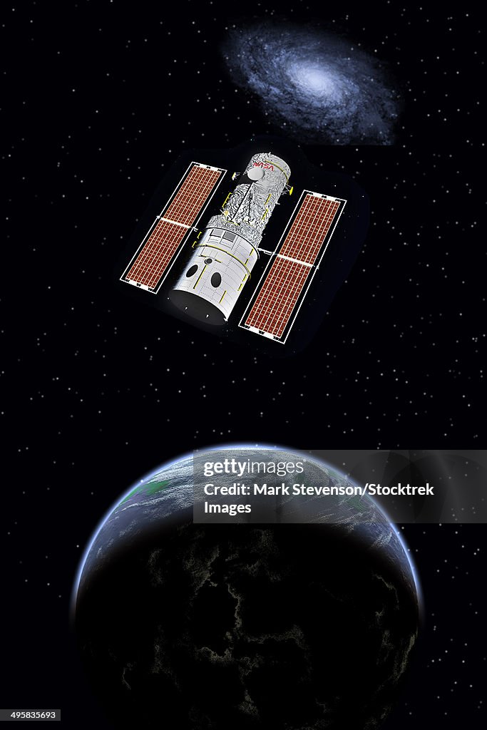 The Hubble Space Telescope in Earth orbit.