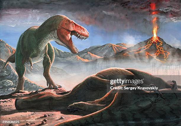 a volcanic eruption destroys the hunting grounds of tyrannosaurus rex. - 地質構造 幅插畫檔、美工圖案、卡通及圖標