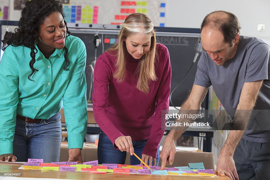 Engineering students reviewing brainstorming notes in lab, the man with Aspergers