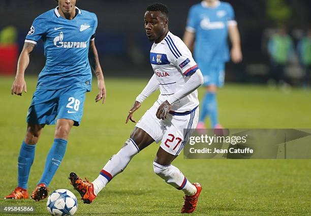 Maxwel Cornet of Lyon in action during the UEFA Champions league match between Olympique Lyonnais and FC Zenit St Petersburg at Stade de Gerland on...