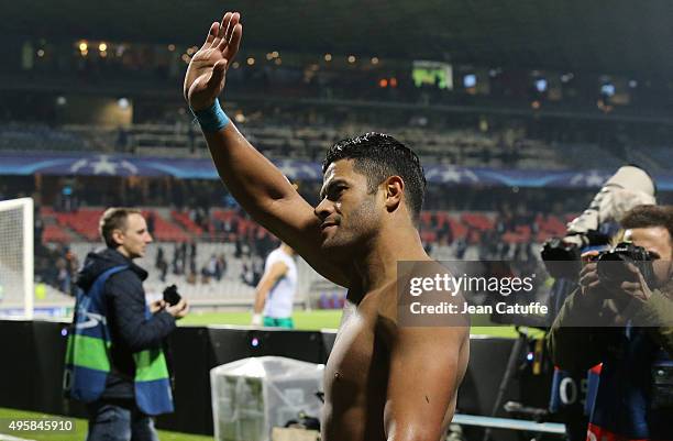 Hulk of FC Zenit celebrates the victory after the UEFA Champions league match between Olympique Lyonnais and FC Zenit St Petersburg at Stade de...