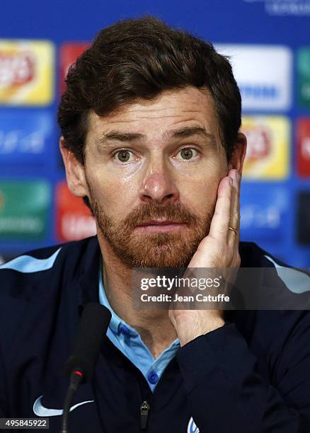 Head coach of FC Zenit Andre Villas-Boas answers to the media during a press conference following the UEFA Champions league match between Olympique...