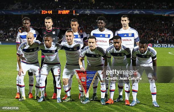 Team Olympique Lyonnais poses before the UEFA Champions league match between Olympique Lyonnais and FC Zenit St Petersburg at Stade de Gerland on...