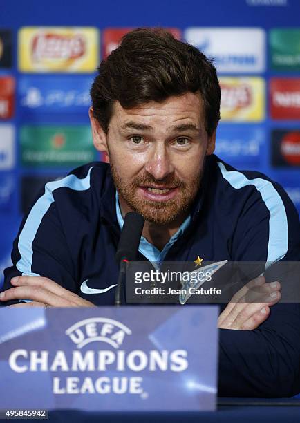 Head coach of FC Zenit Andre Villas-Boas answers to the media during a press conference following the UEFA Champions league match between Olympique...