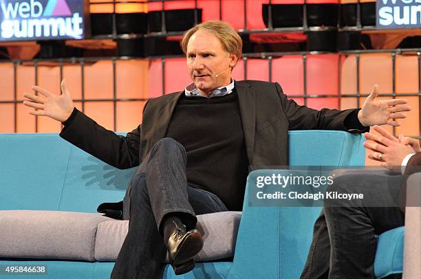 Author Dan Brown speaks on stage during the third day of the 2015 Web Summit on November 5, 2015 in Dublin, Ireland. The Web Summit is now in it's...