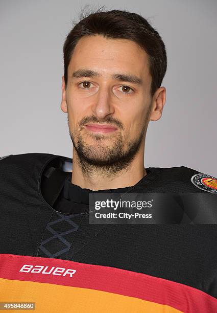 Dennis Endras of Team Germany during the portrait photo session on November 5, 2015 in Augsburg, Germany.