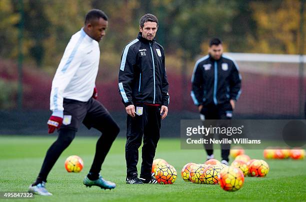 Remi Garde, manager of Aston Villa in action during an Aston Villa training session at the club's training ground at Bodymoor Heath on November 05,...