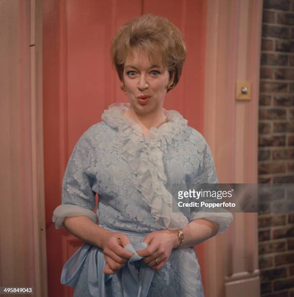 English actress June Whitfield pictured in a sketch from Tommy Cooper's television show 'Life With Cooper' in 1967.
