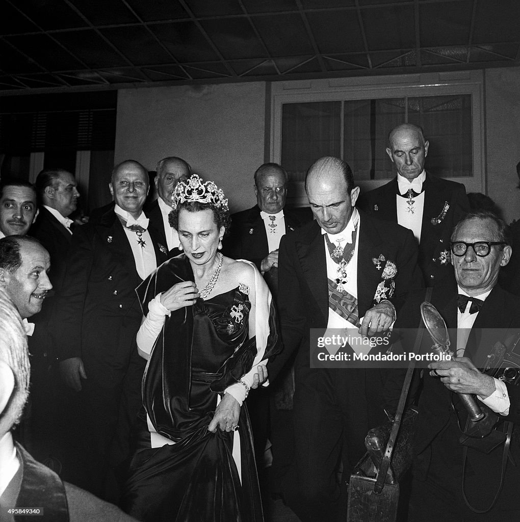 Umberto II of Italy and Marie José of Belgium taking part into their daughter's wedding