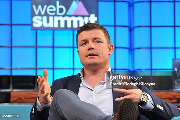 Irish rugby player, Brian O'Driscoll speaks on stage about being an ambassador for BT Sport during the third day of the 2015 Web Summit on November...