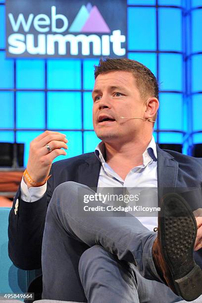 Irish rugby player, Brian O'Driscoll speaks on stage about being an ambassador for BT Sport during the third day of the 2015 Web Summit on November...